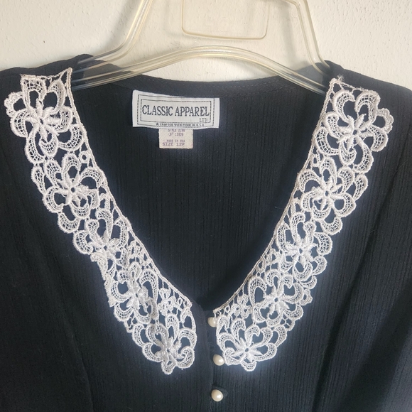 Vintage Black Dress with White Lace Detail - Picture 1 of 6